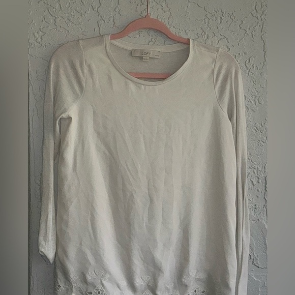 LOFT Women's White Blouse with Lace Accents - Picture 2 of 7